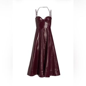 Staud Women's PLUM Burgundy Faux Leather A-Line Midi Dress